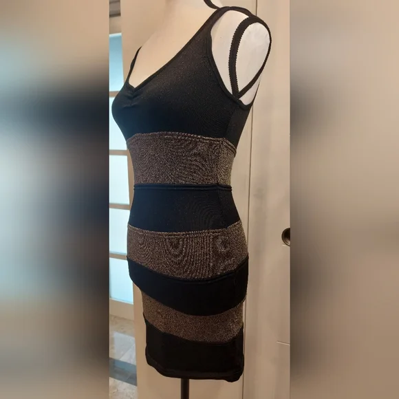 Forever 21 Black and Gold Striped Dress - Picture 2 of 8